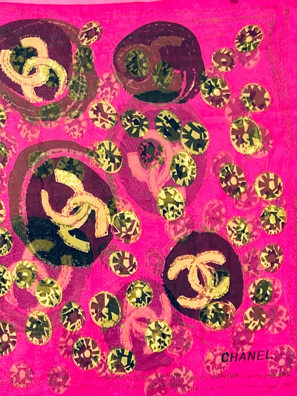 Chanel Authentic Diamond Medallions Pink Silk Scarf. Vintage.